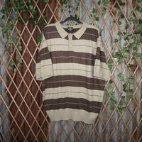 2XL - Vintage Y2K Lowrider charlie brown striped polo boxy - Beige - XXL