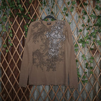 large - Vintage Y2K Mma Elite waffle net ribbed thermal long - Brown - L