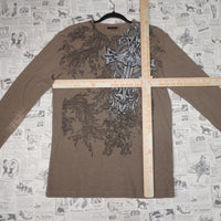large - Vintage Y2K Mma Elite waffle net ribbed thermal long - Brown - L