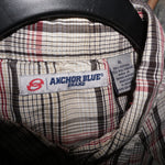 XL - Vintage Y2K Anchor Blue plaid button western - White - XL