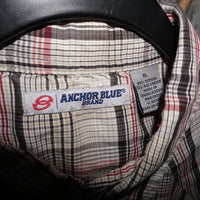 XL - Vintage Y2K Anchor Blue plaid button western - White - XL