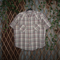 XL - Vintage Y2K Anchor Blue plaid button western - White - XL