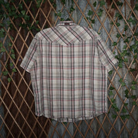XL - Vintage Y2K Anchor Blue plaid button western - White - XL