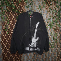 XL - Vintage Y2K Fender big graphic aop guitar hoodie 2000s - Black - XL