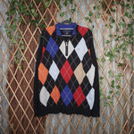 XXL - Vintage Y2K Tommy Hilfiger argyle pat pattern quarter - Black - XXL
