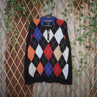 XXL - Vintage Y2K Tommy Hilfiger argyle pat pattern quarter - Black - XXL
