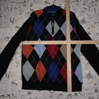 XXL - Vintage Y2K Tommy Hilfiger argyle pat pattern quarter - Black - XXL