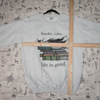 medium - Vintage Y2K American Vintage books cats life good - Gray - M