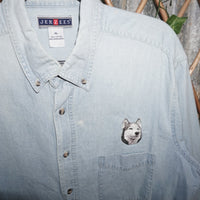 XL - Vintage Y2K American Vintage jerzees embroider wolf - Blue - XL