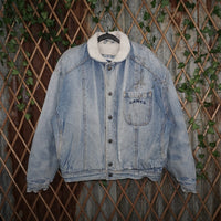 L - Vintage Y2K Camel denim trucker jacket sherpa lined - Blue - L