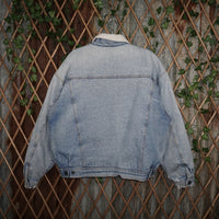 L - Vintage Y2K Camel denim trucker jacket sherpa lined - Blue - L