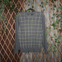 small - Vintage Y2K Anchor Blue stripe grid pattern knitted - Gray - S