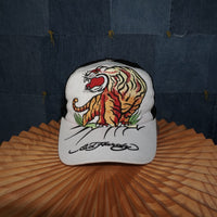 OSFA - Vintage Y2K Ed Hardy Hats embroider tiger big logo - White - OSFA