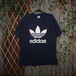 L - Vintage Y2K Adidas T-Shirts trefoil double sided - Blue - L