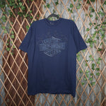 L - Vintage Y2K Harley-davidson T-Shirts flame shadow logo - Blue - L