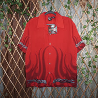 M - Vintage Y2K Dragonfly Shirts flame embroider button - Red - M