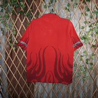 M - Vintage Y2K Dragonfly Shirts flame embroider button - Red - M