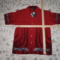 M - Vintage Y2K Dragonfly Shirts flame embroider button - Red - M