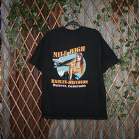 XL - Vintage Y2K Harley Davidson T-Shirts eagle mile high - Black - XL