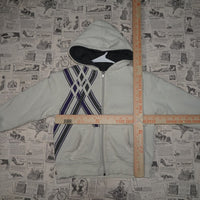 L - Vintage Y2K Indigo Star Hoodies stripe zip puffer hoodie - White - L