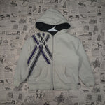 L - Vintage Y2K Indigo Star Hoodies stripe zip puffer hoodie - White - L