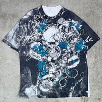 Vintage y2k all over print grunge skull aop t-shirt
