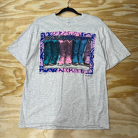 Vintage y2k abstract art paint cowboy boots 1990s t-shirt