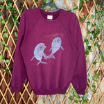 Vintage y2k maroon 1980s dolphins wildlife oceanic crewneck