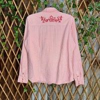 Vintage Y2K ADIKTD plaid flannel 00s embroider flower TShirt