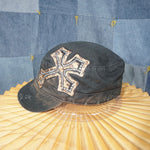OSFA - Vintage Y2K bling rhinestone cross 00s cadet army hat